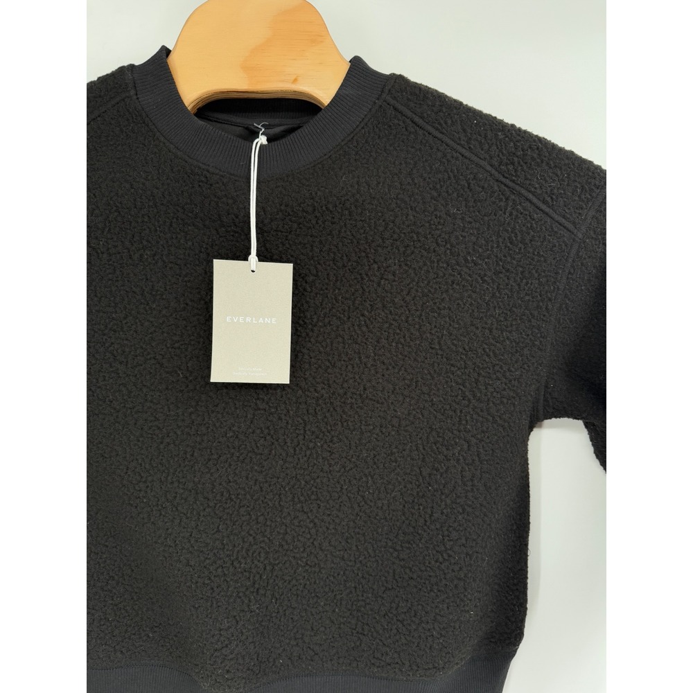 EVERLANE The ReNew Fleece Crew Sherpa Long Sleeve Oversized Black NWT Sz XS